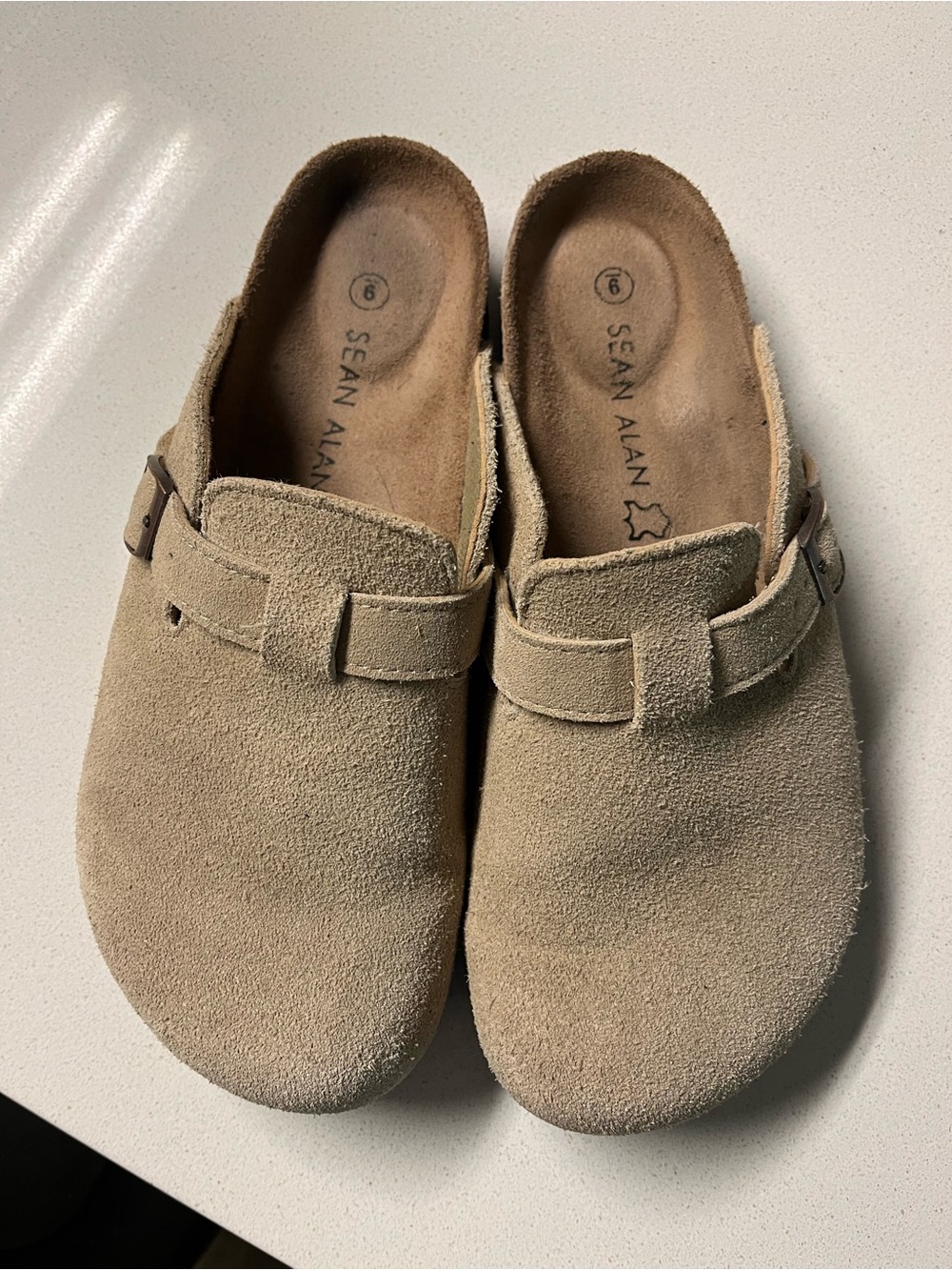 Mens Beige Suede Slip-On Clogs